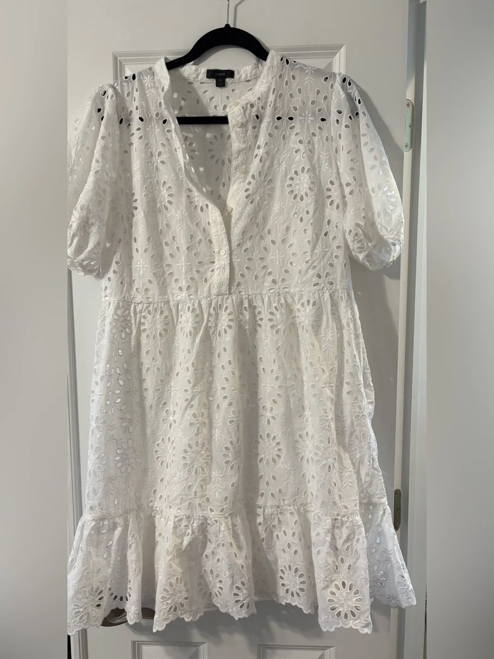 J. Crew White Eyelet Tiered Cotton Dress - Size 14
